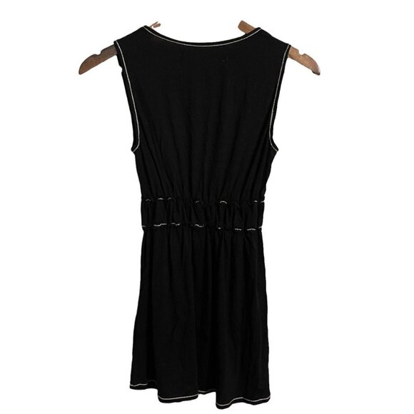 Max Studio Womens Black Sleeveless Vneck Surplus Ruche Contrast Stitch Blouse XS - Picture 5 of 5